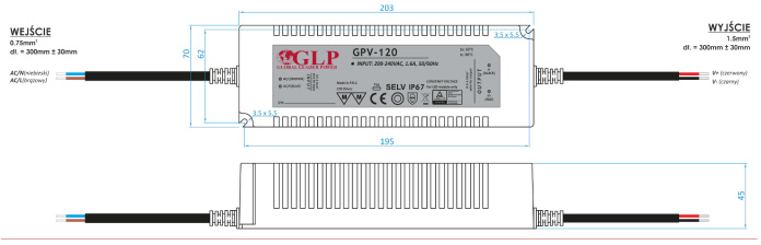 Rysunek techniczny zasilacza GPV-120-24